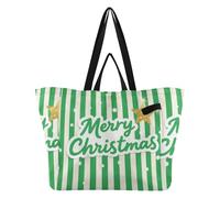 Sacs fourre-tout en toile de grande capacité, sacs d'épicerie pour femme, kit de livraison de maternité, essentiel, rayures vertes, joyeux Noël