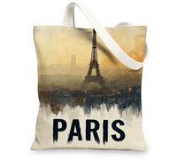 Sacs fourre-tout en toile de la tour de Paris, design artistique, sacs d'épicerie réutilisables, légers et lavables, sacs en toile pour Gy, beige, 13x15 Inch