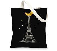 Sacs fourre-tout en toile de la tour de Paris, design élégant de ciel nocturne, sacs à provisions réutilisables, modernes, légers et lavables, bandoulière C, noir, 13x15 Inch