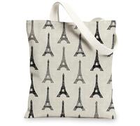 Sacs fourre-tout en toile de la tour de Paris, sacs à provisions réutilisables, vintage légers et lavables avec bandoulière Ca, beige, 13x15 Inch