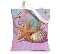 Sacs fourre-tout en toile de mer, motif coquillage de plage brillant, sacs à provisions légers et réutilisables, style côtier rétro lavable, pêche, 13x15 Inch