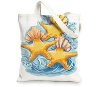 Sacs fourre-tout en toile de mer, motif coquillage d'océan, sacs de courses réutilisables, style plage côtière, légers et lavables, blanc, 13x15 Inch