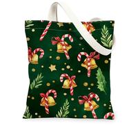 Sacs fourre-tout en toile de vacances, motif cloche et canne à sucre d'orge, sacs de courses réutilisables, joyeux, légers et lavables, pour voyage, pique-nique, 33 x 38,1 cm