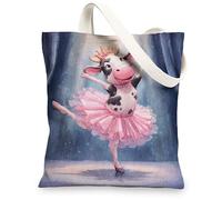 Sacs fourre-tout en toile de vache mignonne, motif ballerine ludique, sacs de courses réutilisables, légers et lavables avec bandoulière pour salle de sport, voyage, plage, 33 x 38,1 cm