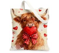 Sacs fourre-tout en toile de vache pour la Saint-Valentin, motif animal mignon, sac réutilisable, rustique, chic, léger, lavable à l'épaule St, multicolore, 13x15 Inch