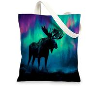 Sacs fourre-tout en toile d'élan réutilisables pour la vie sauvage colorée, sacs à bandoulière légers et lavables pour salle de sport T, coloré, 13x15 Inch