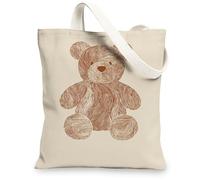Sacs fourre-tout en toile d'ours, sacs à provisions réutilisables, amusants et fantaisistes, légers et lavables avec bandoulière en toile Ba, beige, 13x15 Inch
