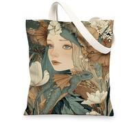 Sacs fourre-tout en toile dragon, motif floral fantaisie, sacs à provisions réutilisables, bohème chic, léger, lavable, bandoulière C, Multicolore, 13x15 Inch