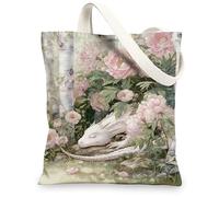 Sacs fourre-tout en toile fantaisie, motif floral dragon rêveur, sacs à provisions réutilisables, élégants, fantaisistes, légers, lavables, Pêche, 13x15 Inch