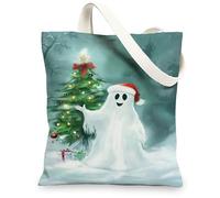 Sacs fourre-tout en toile fantôme, motif esprit de vacances, sacs d'épicerie légers et lavables, amusants et festifs en toile écologique pour Shoppi, blanc, 13x15 Inch