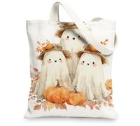 Sacs fourre-tout en toile fantôme, motif fantôme d'Halloween, sacs d'épicerie réutilisables, art d'automne fantaisie, léger, lavable, blanc, 13x15 Inch