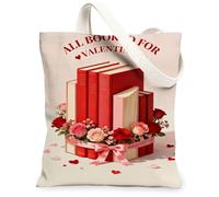 Sacs fourre-tout en toile florale de Saint-Valentin, design empilable, sacs d'épicerie légers et lavables, vintage romantique réutilisable, Rouge, 13x15 Inch