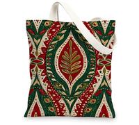 Sacs fourre-tout en toile florale, respectueux de l'environnement, réutilisables, sacs d'épicerie vintage, légers et lavables, sacs à bandoulière f, Rouge, 13x15 Inch