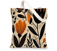 Sacs fourre-tout en toile florale, sacs à provisions réutilisables, sacs à provisions réutilisables, sacs en toile légers et écologiques, Orange, 13x15 Inch