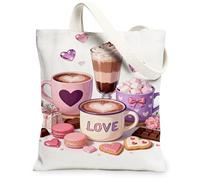 Sacs fourre-tout en toile mignons, motifs cœurs et bonbons, réutilisables, légers et lavables pour la Saint Valentin, blanc, 13x15 Inch