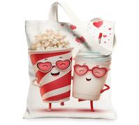 Sacs fourre-tout en toile mignons pour la Saint-Valentin, motif amusant, sacs réutilisables, légers et lavables avec bandoulière pour l'extérieur, blanc, 13x15 Inch