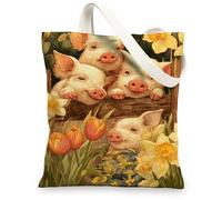 Sacs fourre-tout en toile motif animal de la ferme, sacs d'épicerie réutilisables, vintage légers et lavables avec bandoulière Ca, multicolore, 13x15 Inch