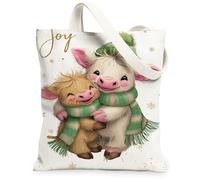 Sacs fourre-tout en toile motif animal joyeux, adorables sacs d'épicerie réutilisables, festifs d'hiver, légers et lavables à l'épaule S, blanc, 13x15 Inch