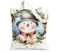 Sacs fourre-tout en toile motif bonhomme de neige - Sacs de courses réutilisables - Motif vacances d'hiver - Joyeux Noël - Légers et lavables - Pour cadeaux de voyage en plein air - 33 x 38 cm