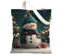 Sacs fourre-tout en toile motif bonhomme de neige, sacs d'épicerie réutilisables, style joyeux hiver, toile légère et lavable pour voyage 33 x 38 cm