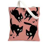 Sacs fourre-tout en toile motif chat ludique, sacs d'épicerie réutilisables, légers et lavables avec bandoulière pour Eve, pêche, 13x15 Inch