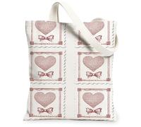 Sacs fourre-tout en toile motif cœur de Saint-Valentin, sacs d'épicerie réutilisables, légers et lavables en toile avec bandoulière, blanc, 13x15 Inch
