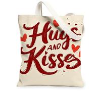 Sacs fourre-tout en toile motif cœur de Saint-Valentin, sacs d'épicerie réutilisables, romantique, chic, léger, lavable, bandoulière Ca, beige, 13x15 Inch