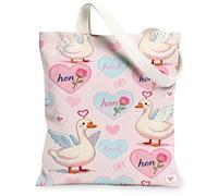 Sacs fourre-tout en toile motif cœur d'oie, sacs d'épicerie réutilisables, légers et lavables avec bandoulière pour la Saint-Valentin, pêche, 13x15 Inch