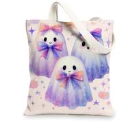 Sacs fourre-tout en toile motif fantôme mignon, adorable motif esprit, sacs de courses réutilisables, amusants pastel, légers et lavables pour Halloween, pique-nique, 33 x 38,1 cm