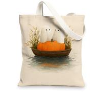 Sacs fourre-tout en toile motif fantômes, mignons esprits d'Halloween, sacs d'épicerie réutilisables, rustiques, légers, lavables, beige, 13x15 Inch