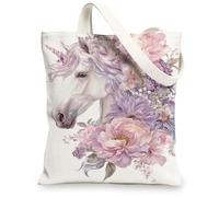 Sacs fourre-tout en toile motif floral de cheval magique, sacs d'épicerie réutilisables, légers et lavables avec bandoulière, pêche, 13x15 Inch