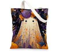 Sacs fourre-tout en toile motif floral fantôme, sacs d'épicerie réutilisables, art vintage, léger, lavable, violet, 13x15 Inch