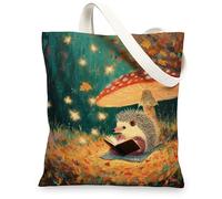 Sacs fourre-tout en toile motif hérisson, sacs d'épicerie réutilisables, fantaisistes, légers et lavables avec bandoulière pour salle de sport, voyage, plage, pique-nique, 33 x 38,1 cm