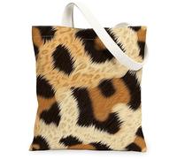 Sacs fourre-tout en toile motif léopard, sacs d'épicerie réutilisables, chics, respectueux de l'environnement, légers et lavables avec bandoulière pour Tra, marron, 13x15 Inch