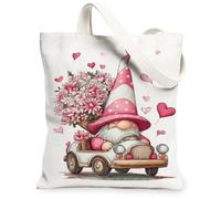 Sacs fourre-tout en toile motif nain de Saint-Valentin, sacs d'épicerie réutilisables, légers et lavables avec bandoulière en toile, blanc, 13x15 Inch