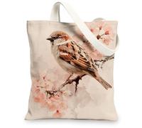Sacs fourre-tout en toile motif oiseau, motif moineau floral, sacs de courses légers et écologiques, sacs vintage chics, lavables et réutilisables, pour voyage, plage, extérieur, 33 x 38,1 cm