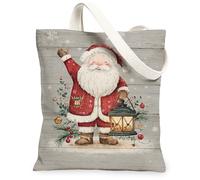 Sacs fourre-tout en toile motif Père Noël - Réutilisables - Vintage - Rustique - Léger - Lavable - Bandoulière - Pour le shopping, les voyages, la plage - 33 x 38,1 cm