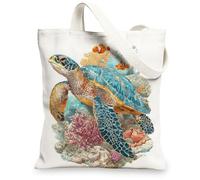 Sacs fourre-tout en toile motif tortue de l'océan, sacs d'épicerie réutilisables, légers et lavables, taille S, blanc, 13x15 Inch
