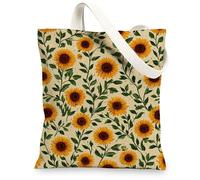 Sacs fourre-tout en toile motif tournesol, réutilisables, inspirations vintage, légers et lavables avec bandoulière, jaune, 13x15 Inch