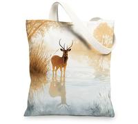 Sacs fourre-tout en toile naturelle, design artistique de paysage de cerf, sacs d'épicerie réutilisables, respectueux de l'environnement, légers, lavables à l'épaule S, beige, 13x15 Inch