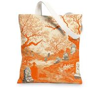 Sacs fourre-tout en toile orange, motif cimetière vintage, sacs d'épicerie réutilisables, légers et lavables avec bandoulière, Orange, 13x15 Inch