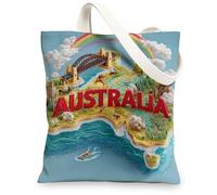 Sacs fourre-tout en toile pittoresques, motif carte de l'Australie colorée, sacs à bandoulière légers et lavables pour le shopping, les voyages, la plage, bleu, 13x15 Inch