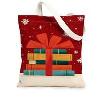 Sacs fourre-tout en toile pour cadeaux de Noël, motif empilable coloré, sacs d'épicerie réutilisables, vintage, légers, lavables, Rouge, 13x15 Inch