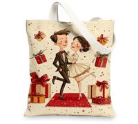 Sacs fourre-tout en toile pour couple - Illustration romantique de mariage - Réutilisables - Légers et lavables - Avec bandoulière, beige, 13x15 Inch