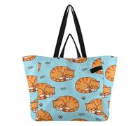 Sacs fourre-tout en toile pour la cuisine, les professeurs, pour femmes, cadeaux de fête d'enterrement de vie de jeune fille, motif chats oranges endormis