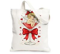 Sacs fourre-tout en toile pour la Saint-Valentin, motif dieu d'amour mignon, sacs d'épicerie réutilisables, légers et lavables avec bandoulière Ca, blanc, 13x15 Inch