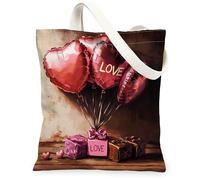 Sacs fourre-tout en toile réutilisables pour la Saint-Valentin, motif cœur, ballon, mignon, cadeau d'amour, sacs d'épicerie, légers et lavables en toile pour le shopping, les voyages en plein air, 33