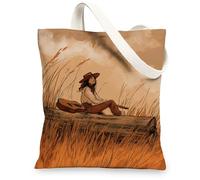 Sacs fourre-tout en toile rustique, motif scène de campagne artistique, sacs de courses légers et réutilisables, sacs de courses vintage bohèmes lavables en toile pour voyage, plage, pique-nique, 33 x