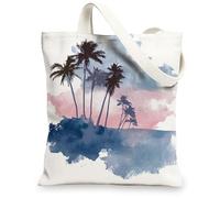 Sacs fourre-tout en toile tropicale, motif palmier artistique, sacs à provisions réutilisables, style plage moderne, toile légère et lavable, blanc, 13x15 Inch