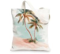 Sacs fourre-tout en toile tropicale, motif palmier artistique, sacs à provisions réutilisables, style plage décontracté, léger, lavable, blanc, 13x15 Inch